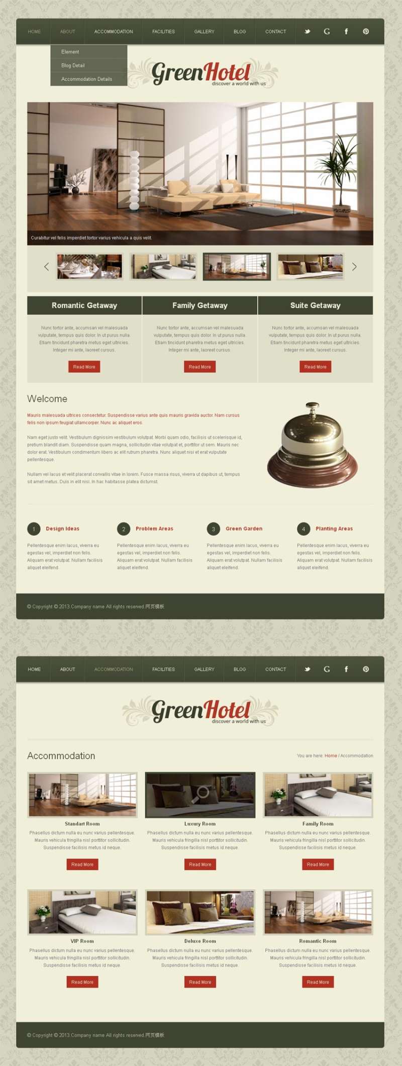 欧式的绿色酒店网站模板_绿色酒店网站源码html整站下载
