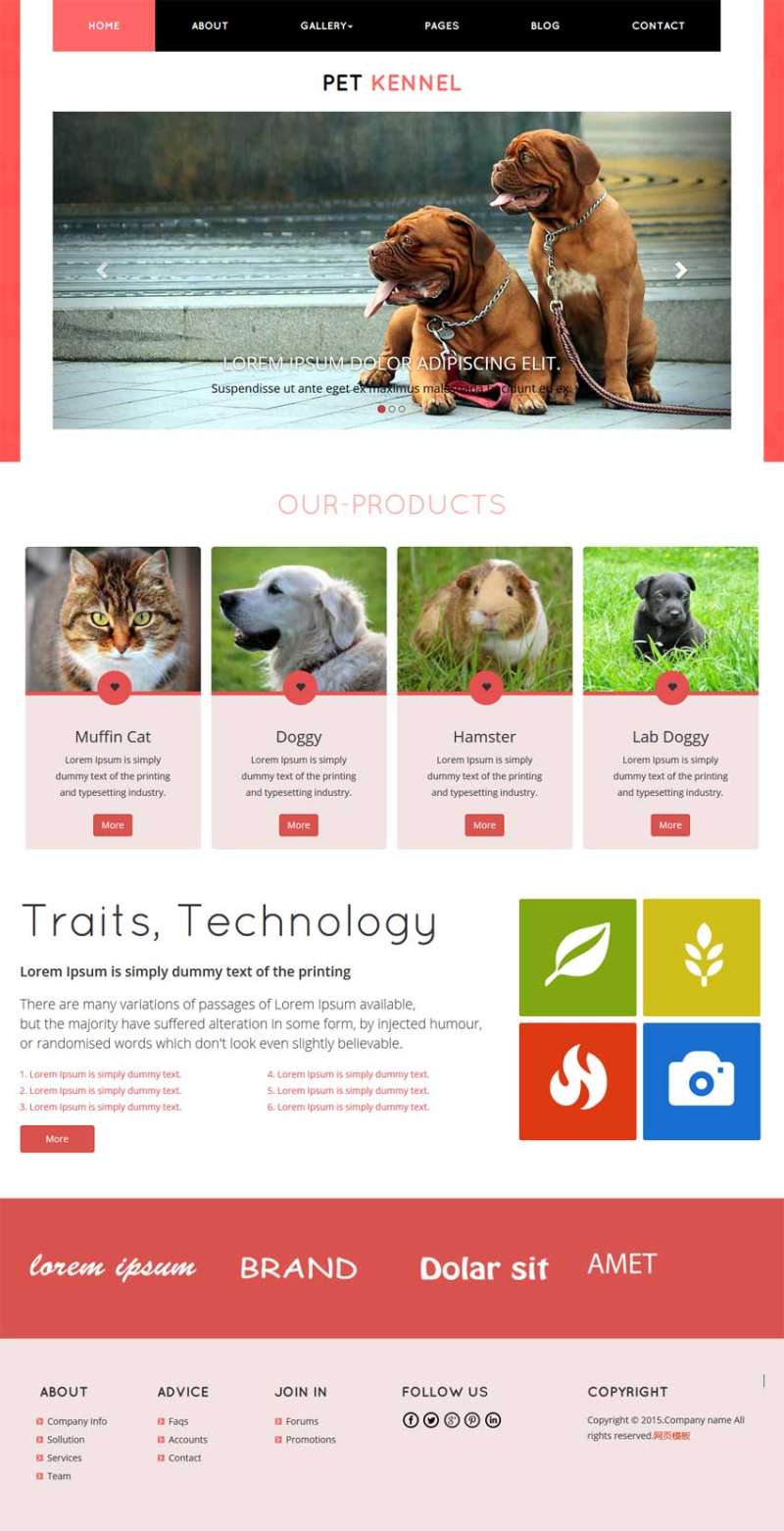 粉色可爱的响应式猫狗宠物店静态网页模板下载(图1)