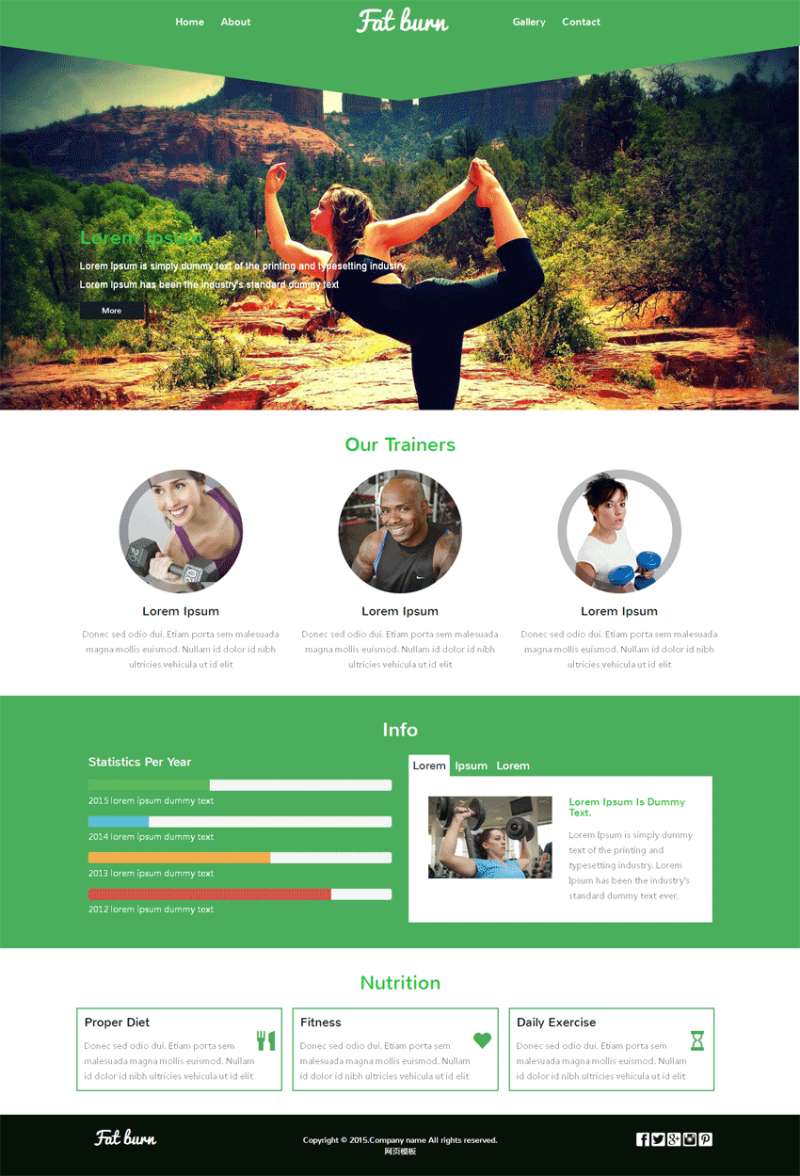 绿色的瑜伽健身房网站静态模板(图1)
