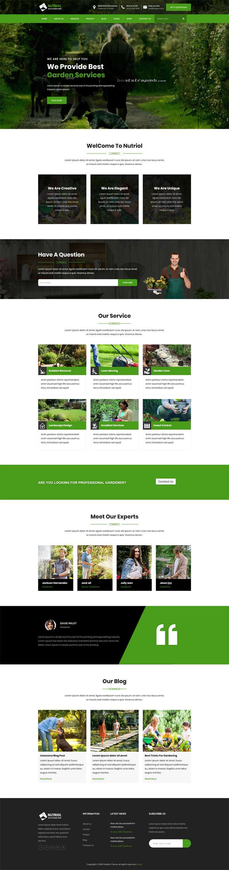 花园设计服务Bootstrap网站模板(图1)