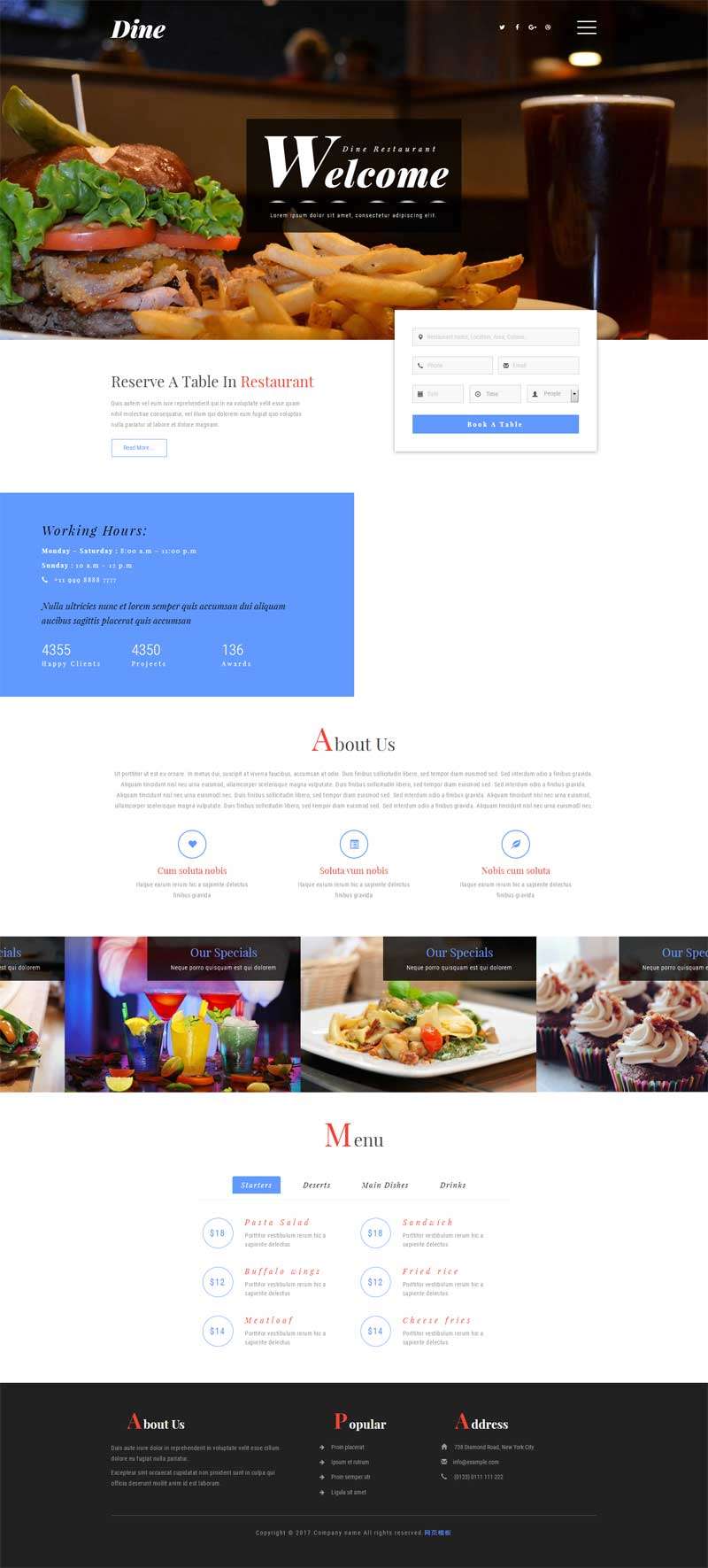 美食餐厅网上预订网站模板(图1)