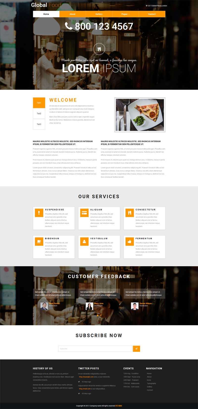 宽屏的美食自助餐厅网站模板(图1)