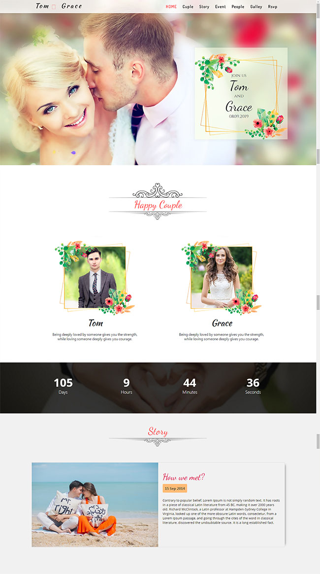浪漫情侣婚纱摄影HTML5模板(图1)