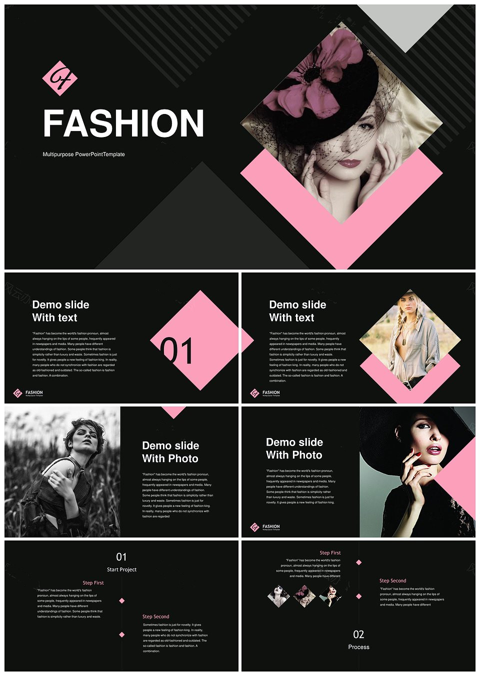 时尚杂志模特粉红色通用PPT模板(图1)