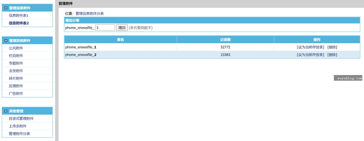 帝国CMS附件分表的方法-附件大数据优化改造方案