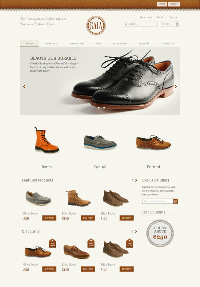 棕色鞋子商城网站模板(图1)
