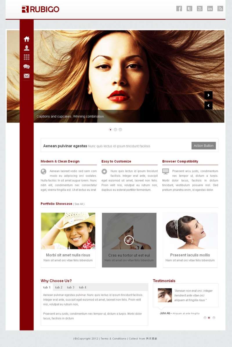 红色扁平风格的响应式个人摄影相册网站模板html整站下载(图1)